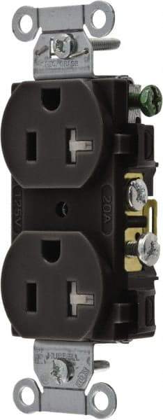 Hubbell Wiring Device-Kellems - 125 VAC, 20 Amp, 5-20R NEMA Configuration, Black, Specification Grade, Self Grounding Duplex Receptacle - 1 Phase, 2 Poles, 3 Wire, Flush Mount, Tamper Resistant - Eagle Tool & Supply