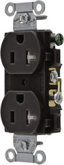 Hubbell Wiring Device-Kellems - 125 VAC, 20 Amp, 5-20R NEMA Configuration, Black, Specification Grade, Self Grounding Duplex Receptacle - 1 Phase, 2 Poles, 3 Wire, Flush Mount, Tamper Resistant - Eagle Tool & Supply