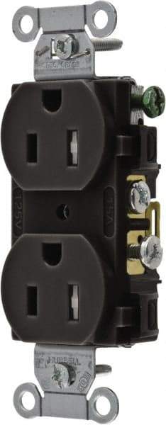 Hubbell Wiring Device-Kellems - 125 VAC, 15 Amp, 5-15R NEMA Configuration, Black, Specification Grade, Self Grounding Duplex Receptacle - 1 Phase, 2 Poles, 3 Wire, Flush Mount, Tamper Resistant - Eagle Tool & Supply