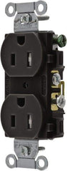 Hubbell Wiring Device-Kellems - 125 VAC, 15 Amp, 5-15R NEMA Configuration, Black, Specification Grade, Self Grounding Duplex Receptacle - 1 Phase, 2 Poles, 3 Wire, Flush Mount, Tamper Resistant - Eagle Tool & Supply