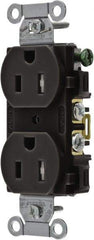 Hubbell Wiring Device-Kellems - 125 VAC, 15 Amp, 5-15R NEMA Configuration, Black, Specification Grade, Self Grounding Duplex Receptacle - 1 Phase, 2 Poles, 3 Wire, Flush Mount - Eagle Tool & Supply