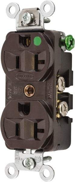 Hubbell Wiring Device-Kellems - 125 VAC, 20 Amp, 5-20R NEMA Configuration, Brown, Hospital Grade, Self Grounding Duplex Receptacle - 1 Phase, 2 Poles, 3 Wire, Flush Mount, Chemical, Corrosion and Impact Resistant - Eagle Tool & Supply