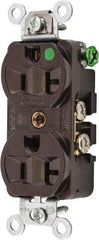 Hubbell Wiring Device-Kellems - 125 VAC, 20 Amp, 5-20R NEMA Configuration, Brown, Hospital Grade, Self Grounding Duplex Receptacle - 1 Phase, 2 Poles, 3 Wire, Flush Mount, Chemical, Corrosion and Impact Resistant - Eagle Tool & Supply