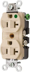 Hubbell Wiring Device-Kellems - 125 VAC, 20 Amp, 5-20R NEMA Configuration, Ivory, Hospital Grade, Self Grounding Duplex Receptacle - 1 Phase, 2 Poles, 3 Wire, Flush Mount, Chemical, Corrosion and Impact Resistant - Eagle Tool & Supply