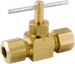 ANDERSON METALS - 5/16 x 5/16" Pipe, Inline Metal Seat Needle Valve - Brass Seal, Compression x Compression Ends, Lead Free Brass Valve, 150 Max psi - Eagle Tool & Supply