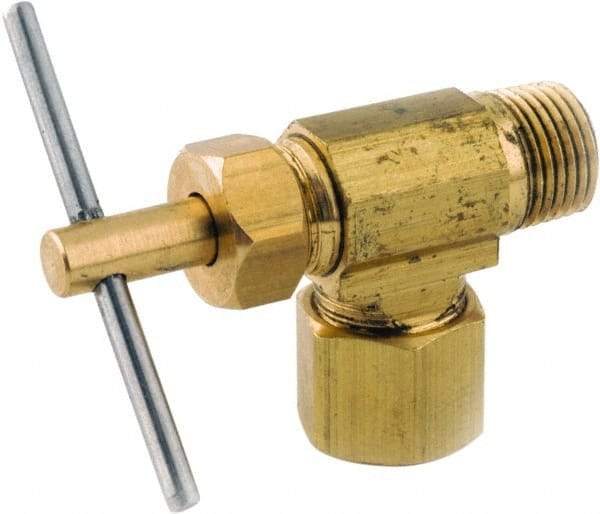 ANDERSON METALS - 3/8 x 1/4" Pipe, Angled Metal Seat Needle Valve - Brass Seal, Compression x MIP Ends, Lead Free Brass Valve, 150 Max psi - Eagle Tool & Supply