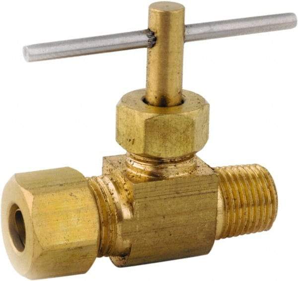 ANDERSON METALS - 3/8 x 1/4" Pipe, Inline Metal Seat Needle Valve - Brass Seal, Compression x MIP Ends, Lead Free Brass Valve, 150 Max psi - Eagle Tool & Supply