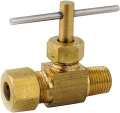ANDERSON METALS - 1/4 x 1/4" Pipe, Inline Metal Seat Needle Valve - Brass Seal, Compression x MIP Ends, Lead Free Brass Valve, 150 Max psi - Eagle Tool & Supply