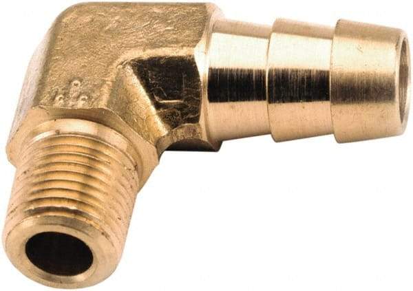 ANDERSON METALS - 1/4 NPT Thread Hose Barb x Male NPT 90° Elbow - 1/4" ID Hose, Lead Free Brass - Eagle Tool & Supply