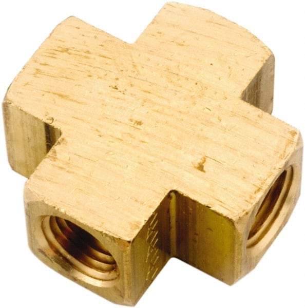 ANDERSON METALS - 1/8-27 Female Thread, Lead Free Brass Industrial Pipe Female Cross - FNPT, 1,000 psi - Eagle Tool & Supply