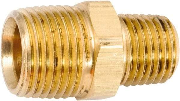 ANDERSON METALS - 3/8-18 x 1/4-18 Male Thread, Lead Free Brass Industrial Pipe Hex Nipple - MNPT, 1,000 psi - Eagle Tool & Supply