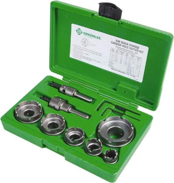 Greenlee - 11 Piece, 7/8 to 2-1/2" Cutter Diam, 0.187" Cutting Depth, Carbide Annular Cutter Set - Oxide Finish - Eagle Tool & Supply