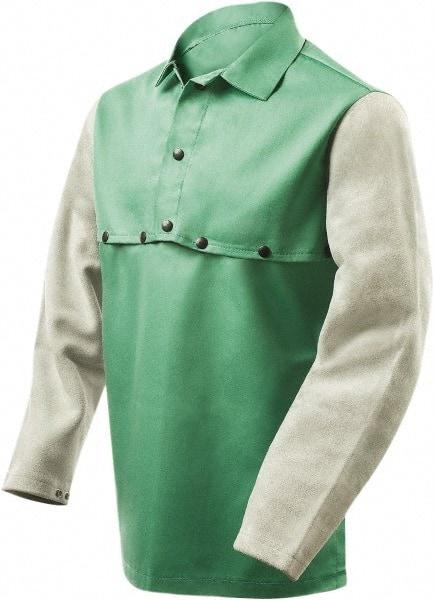 Steiner - Size 4XL, 19" Long, Flame Resistant, Cape Sleeves & Bib - Cotton & Leather, 9 oz, Green & Gray - Eagle Tool & Supply