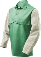 Steiner - Size 4XL, 19" Long, Flame Resistant, Cape Sleeves & Bib - Cotton & Leather, 9 oz, Green & Gray - Eagle Tool & Supply