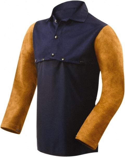 Steiner - Size L, 19" Long, Flame Resistant, Cape Sleeves & Bib - Cotton & Leather, 9 oz, Blue - Eagle Tool & Supply