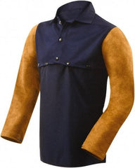 Steiner - Size S, 19" Long, Flame Resistant, Cape Sleeves & Bib - Cotton & Leather, 9 oz, Blue - Eagle Tool & Supply