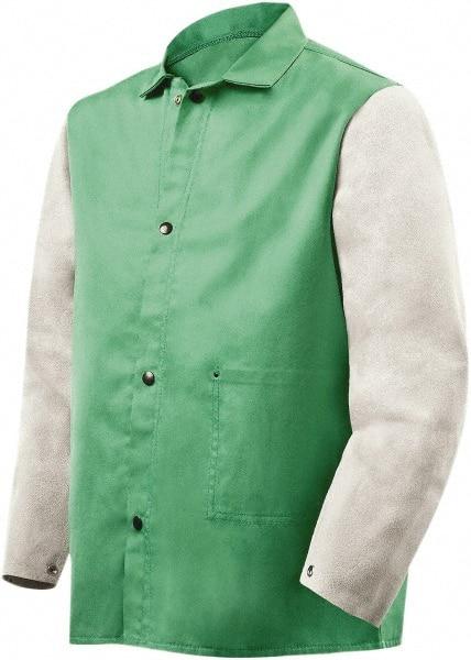 Steiner - Size 4XL Flame Resistant/Retardant Jacket - Green, Gray, Cotton & Leather, Snaps Closure - Eagle Tool & Supply