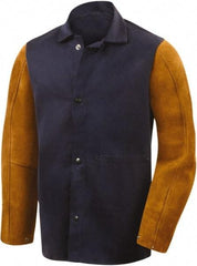 Steiner - Size M Flame Resistant/Retardant Jacket - Navy, Gold, Cotton & Leather, Snaps Closure - Eagle Tool & Supply