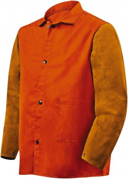 Steiner - Size L Flame Resistant/Retardant Jacket - Orange, Rust, Cotton & Leather, Snaps Closure - Eagle Tool & Supply