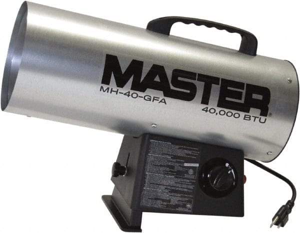 Master - 40,000 BTU Rating, Propane Forced Air Heater - 1,000 Sq Ft Max Heating Area, 20 Lb Capacity, Fuel with Kerosene, Diesel & Fuel Oil - Eagle Tool & Supply