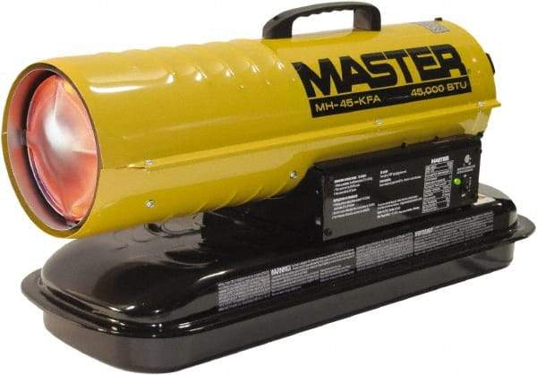 Master - 45,000 BTU Rating, Multi-Fuel Forced Air Heater - 1,125 Sq Ft Max Heating Area, 5 Gal Capacity, Fuel with Kerosene, Diesel & Fuel Oil - Eagle Tool & Supply