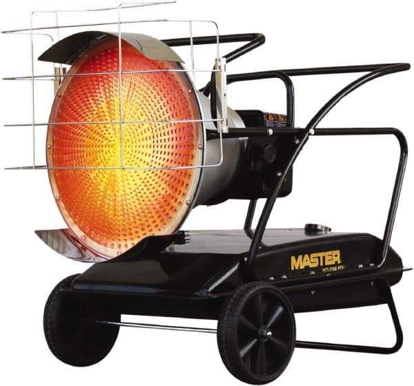 Master - 125,000 BTU, Kerosene/Diesel/Fuel Oil Fired Radiant Heater - 14 Gal Fuel Capacity, 28.4" Long x 28.7" Wide x 40.8" High - Eagle Tool & Supply