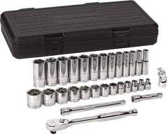 GearWrench - 30 Piece 3/8" Drive Chrome Finish Deep Well Socket Set - 6 Points, 1/4" to 1" Range, Inch Measurement Standard - Eagle Tool & Supply