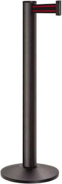 Lavi Industries - 40" High, 2-3/4" Pole Diam, Stanchion - 14" Base Diam, Dome Cast Iron Base, Black Aluminum Post, 13' x 2" Tape, Single Line Tape - Eagle Tool & Supply