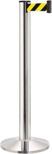 Lavi Industries - 40" High, 2-3/4" Pole Diam, Stanchion - 14" Base Diam, Dome Cast Iron Base, Polished Chrome (Color) Aluminum Post, 13' x 2" Tape, Single Line Tape - Eagle Tool & Supply