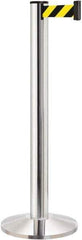 Lavi Industries - 40" High, 2-3/4" Pole Diam, Stanchion - 14" Base Diam, Dome Cast Iron Base, Polished Chrome (Color) Aluminum Post, 13' x 2" Tape, Single Line Tape - Eagle Tool & Supply