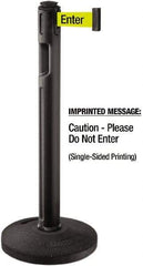 Lavi Industries - 38-1/4" High, 3-1/4" Pole Diam, Stanchion - 16" Base Diam, Dome Recycled Rubber Base, Black Plastic Post, 12' x 2" Tape, Single Line Tape, For Outdoor Use - Eagle Tool & Supply