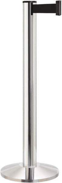 Lavi Industries - 40" High, 2-3/4" Pole Diam, Stanchion - 14" Base Diam, Dome Cast Iron Base, Polished Chrome (Color) Aluminum Post, 13' x 2" Tape, Single Line Tape - Eagle Tool & Supply