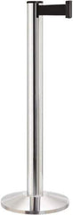 Lavi Industries - 40" High, 2-3/4" Pole Diam, Stanchion - 14" Base Diam, Dome Cast Iron Base, Polished Chrome (Color) Aluminum Post, 13' x 2" Tape, Single Line Tape - Eagle Tool & Supply