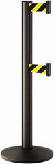Lavi Industries - 40" High, 2-3/4" Pole Diam, Stanchion - 14" Base Diam, Dome Cast Iron Base, Black Aluminum Post, 7' x 2" Tape, Single Line Tape - Eagle Tool & Supply