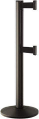 Lavi Industries - 40" High, 2-3/4" Pole Diam, Stanchion - 14" Base Diam, Dome Cast Iron Base, Black Aluminum Post, 7' x 2" Tape, Single Line Tape - Eagle Tool & Supply