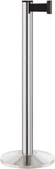Lavi Industries - 40" High, 2-3/4" Pole Diam, Stanchion - 14" Base Diam, Dome Cast Iron Base, Polished Chrome (Color) Aluminum Post, 7' x 2" Tape, Single Line Tape - Eagle Tool & Supply