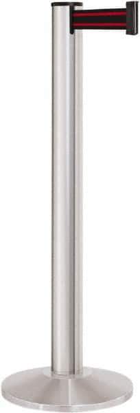 Lavi Industries - 40" High, 2-3/4" Pole Diam, Stanchion - 14" Base Diam, Dome Cast Iron Base, Satin Chrome (Color) Aluminum Post, 13' x 2" Tape, Single Line Tape - Eagle Tool & Supply