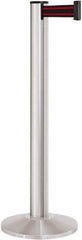 Lavi Industries - 40" High, 2-3/4" Pole Diam, Stanchion - 14" Base Diam, Dome Cast Iron Base, Satin Chrome (Color) Aluminum Post, 13' x 2" Tape, Single Line Tape - Eagle Tool & Supply
