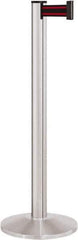 Lavi Industries - 40" High, 2-3/4" Pole Diam, Stanchion - 14" Base Diam, Dome Cast Iron Base, Satin Chrome (Color) Aluminum Post, 7' x 2" Tape, Single Line Tape - Eagle Tool & Supply