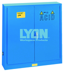 Wall-Mount Bench Acid Cabinet - #5566 - 43 x 12 x 44" - 20 Gallon - w/5 shelves, six poly trays, 2-door manual close - Blue Only - Eagle Tool & Supply