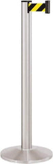 Lavi Industries - 40" High, 2-3/4" Pole Diam, Stanchion - 14" Base Diam, Dome Cast Iron Base, Satin Chrome (Color) Aluminum Post, 7' x 2" Tape, Single Line Tape - Eagle Tool & Supply