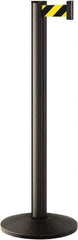 Lavi Industries - 40" High, 2-3/4" Pole Diam, Stanchion - 14" Base Diam, Dome Cast Iron Base, Black Aluminum Post, 7' x 2" Tape, Single Line Tape - Eagle Tool & Supply