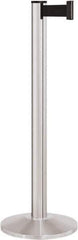 Lavi Industries - 40" High, 2-3/4" Pole Diam, Stanchion - 14" Base Diam, Dome Cast Iron Base, Satin Chrome (Color) Aluminum Post, 7' x 2" Tape, Single Line Tape - Eagle Tool & Supply