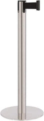 Lavi Industries - 40" High, 2-3/4" Pole Diam, Stanchion - 14-1/2" Base Diam, Flat Cast Iron Base, Satin Chrome (Color) Steel Post, 7' x 2" Tape, Single Line Tape - Eagle Tool & Supply