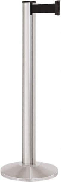 Lavi Industries - 40" High, 2-3/4" Pole Diam, Stanchion - 14" Base Diam, Dome Cast Iron Base, Satin Chrome (Color) Aluminum Post, 13' x 2" Tape, Single Line Tape - Eagle Tool & Supply