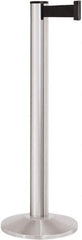 Lavi Industries - 40" High, 2-3/4" Pole Diam, Stanchion - 14" Base Diam, Dome Cast Iron Base, Satin Chrome (Color) Aluminum Post, 13' x 2" Tape, Single Line Tape - Eagle Tool & Supply