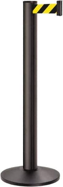 Lavi Industries - 40" High, 2-3/4" Pole Diam, Stanchion - 14" Base Diam, Dome Cast Iron Base, Black Aluminum Post, 13' x 2" Tape, Single Line Tape - Eagle Tool & Supply