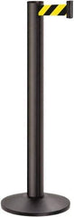 Lavi Industries - 40" High, 2-3/4" Pole Diam, Stanchion - 14" Base Diam, Dome Cast Iron Base, Black Aluminum Post, 13' x 2" Tape, Single Line Tape - Eagle Tool & Supply
