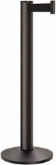 Lavi Industries - 40" High, 2-3/4" Pole Diam, Stanchion - 14" Base Diam, Dome Cast Iron Base, Black Aluminum Post, 7' x 2" Tape, Single Line Tape - Eagle Tool & Supply