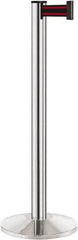 Lavi Industries - 40" High, 2-3/4" Pole Diam, Stanchion - 14" Base Diam, Dome Cast Iron Base, Polished Chrome (Color) Aluminum Post, 7' x 2" Tape, Single Line Tape - Eagle Tool & Supply